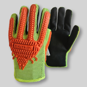 Guante con palma de vaqueta dorso tela fluor dry fit