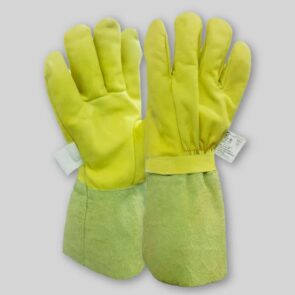 Guante vaqueta amarilla cobertor dieléctrico puño de descarne