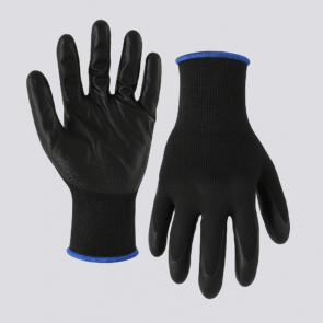Guante sin costura de poliéster y spandex con baño de nitrilo liso en palma